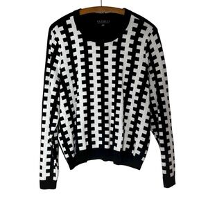 Eloquii White and Black Geometric Vertical Stripe Pattern Pull-On Sweater 18/20